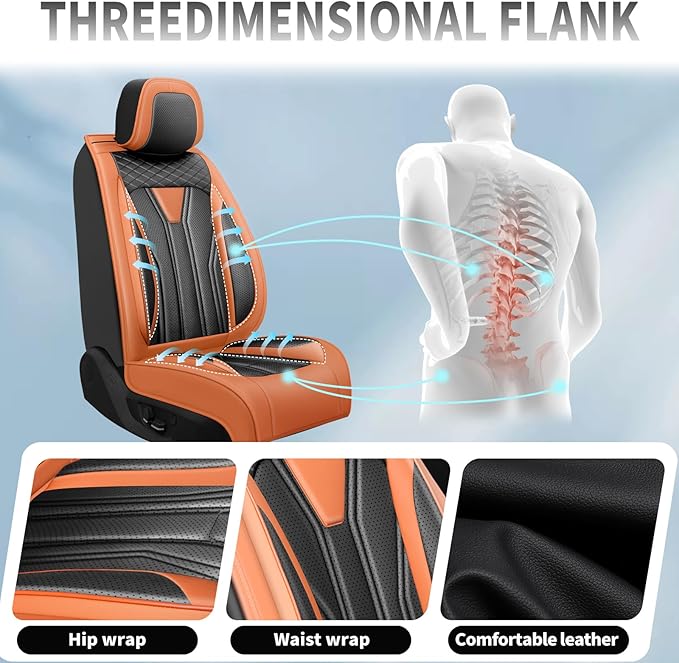 Fit Accord Car Seat Covers Premium Leather for Honda Accord 2012-2025 2026. Waterproof， Breathable, Scratch-Resistant & All-Weather Seat Cushion Protector（Front Seat,Orange&Black