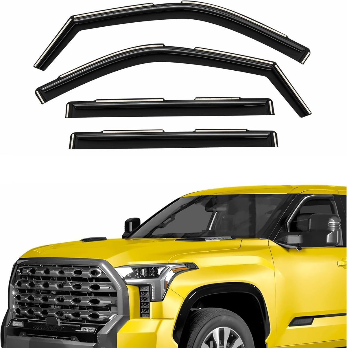 Extra Durable Window Deflectors in-Channel Window Visors Rain Guards Fit for Toyota Tundra 2022-2025 CrewMax, Sun Visors, Wind Vent for Shades, Exterior Car Accessories - 4 pcs. AG0915