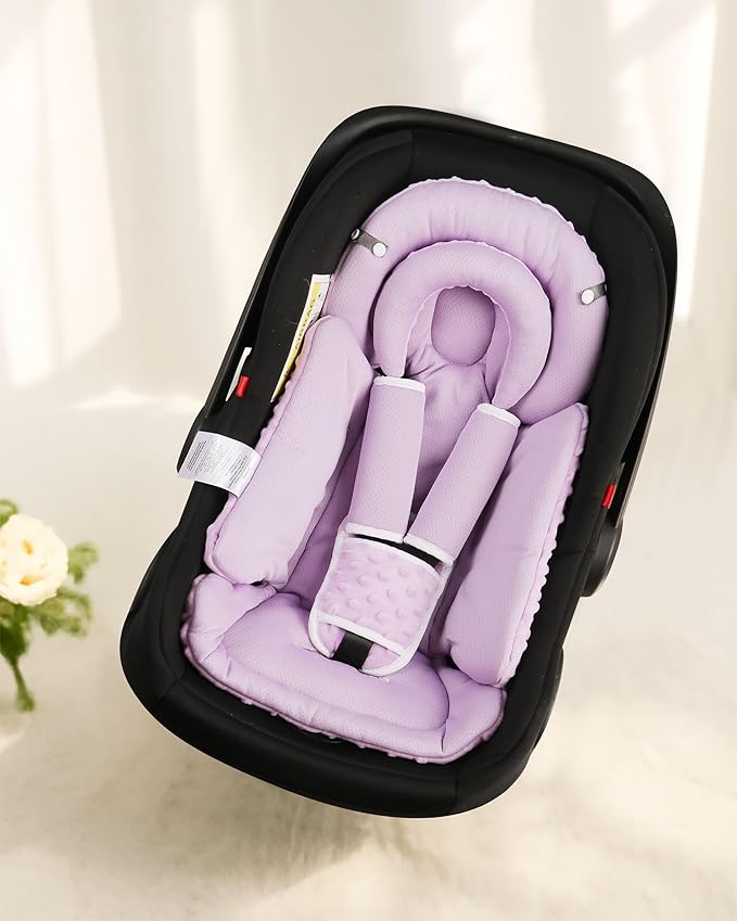 Infant Car Seat Insert with Removable Cushion for Baby Preemie Newborn Infant, Reversible carseat Insert Head Body Support Fits for Stroller, Baby Swing, Rocker, Bouncer, Bassinet - Purple