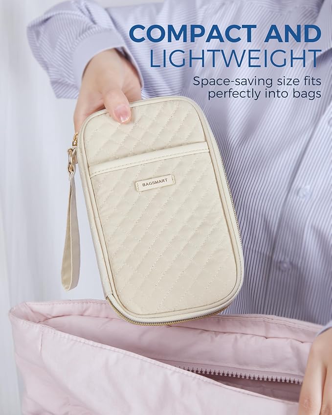 BAGSMART Cord Organizer Travel Cable Organizer Bag Tech Electronic Organizer Travel Case, Travel Essentials for Charger, Cable, Phone, Flash drive, Single Layer - Beige