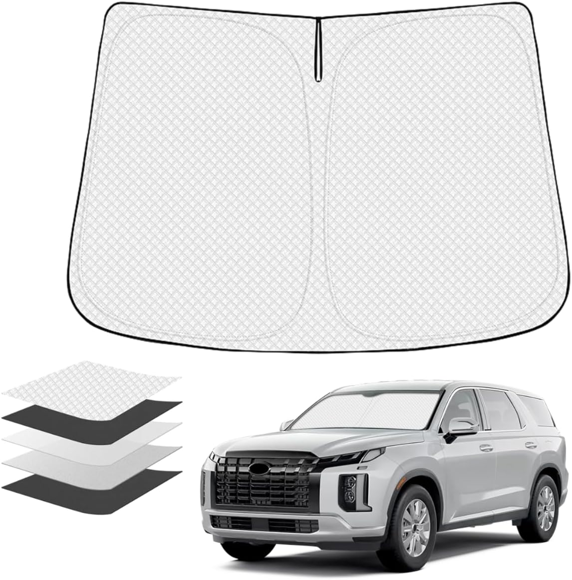 KUST Windshield Sun Shade Custom Fit for Hyundai Palisade 2020 2021 2022 2023 2024 2025 Sun Shade Front Windshield Sun Visor Foldable Thicker 5-Layer Block Heat and Sun UV Rays