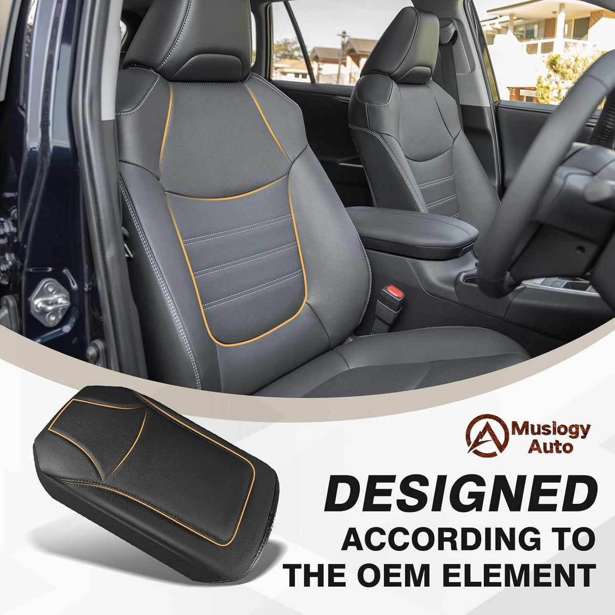 Muslogy Center Console Armrest Cover Compatible with Toyota RAV4 2019-2025 Comfort Armrest Pad Arm Rest Cushion Vegan Leather Protector Regular Thick