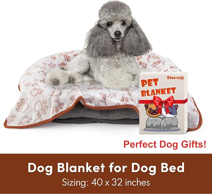 Stuffed Brown Soft Dog Blanket for French Bulldog Gifts, 32x40 inches, Premium Brown Flannel Fleece Blanket, Newborn Puppy Kitten Boy Essentials
