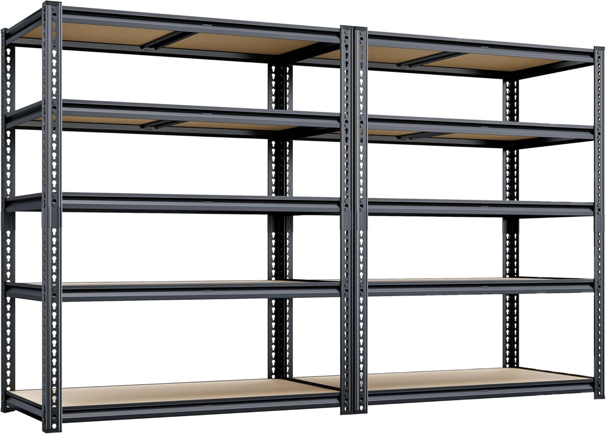 72"H Storage Shelves heavy duty, 2000LBS Garage Shelving, 5 Tier Metal Shelving Unit Adjustable Garage Shelves Rack Shelf for Storage Warehouse Pantry Closet,35.6" W × 16" D × 72" H, Black, 2PCS