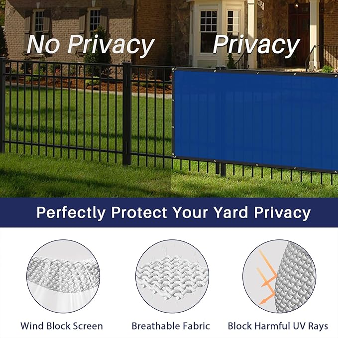 Windscreen4less Privacy Fence Screen Heavy Duty Windscreen Fencing Mesh Fabric Shade Net Cover with Brass Grommtes for Outdoor Wall Garden Yard Pool Deck, 8'x17' Blue