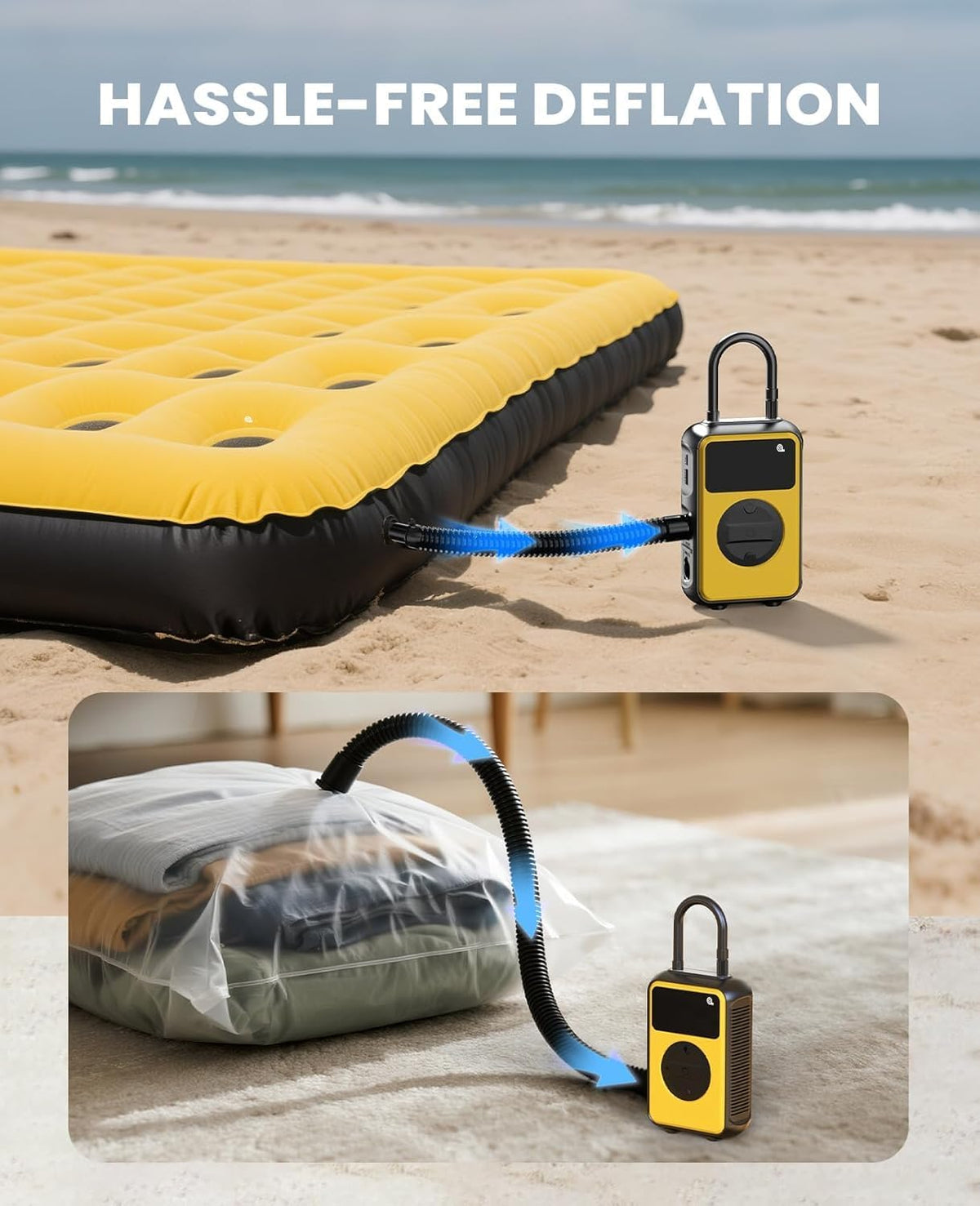 Tire Inflator Portable Air Compressor, Dual Pressure-150PSI High Pressure Mode & 4.0 kPa Large Volume Mode For Car, Bicycle Tires, Air Mattresses and Inflatables