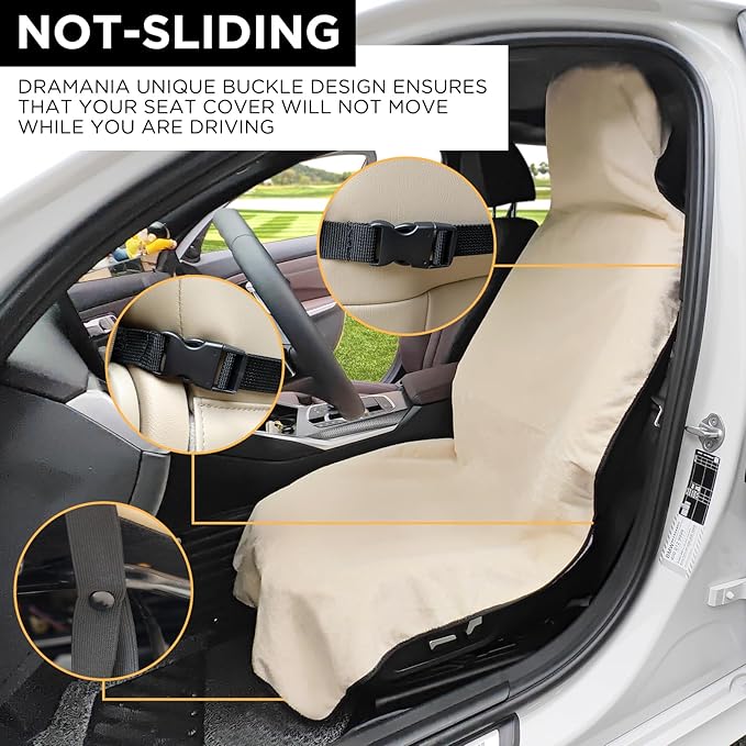 Waterproof Seat Cover Towel, 2PCS Premium Sweat Carseat Protector, Perfect for Universal Anti-Slip Car Truck SUV Seat, Great for Surfing Yoga Gym Workout, Tan