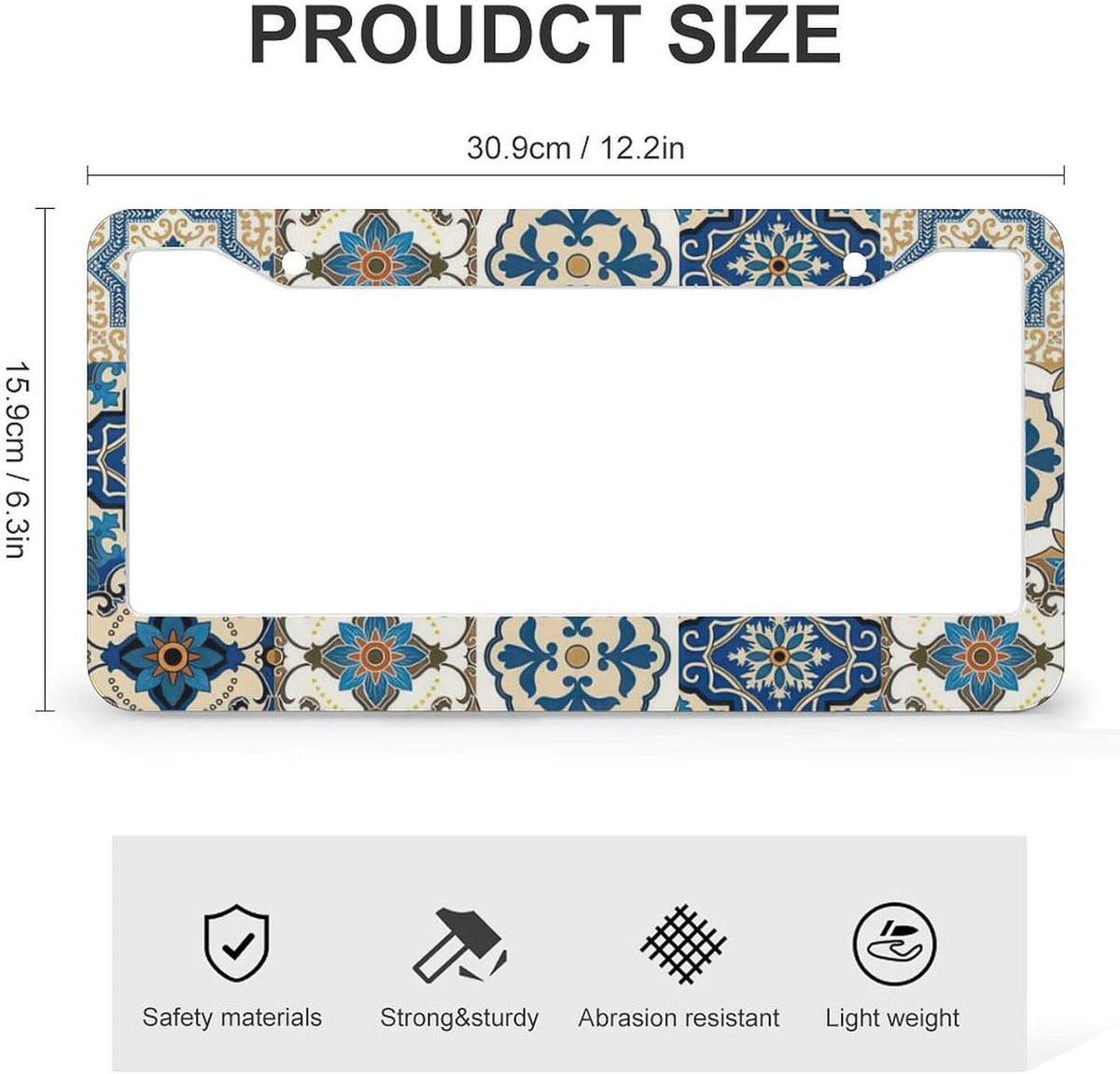 Boho Mexican Tile License Plate Frames - 2 Pcs Set 2 Holes Metal Aluminum Auto Car Accessories Decoration License Plate Frame 12.2 x 6.3 inch for Women Men Gift