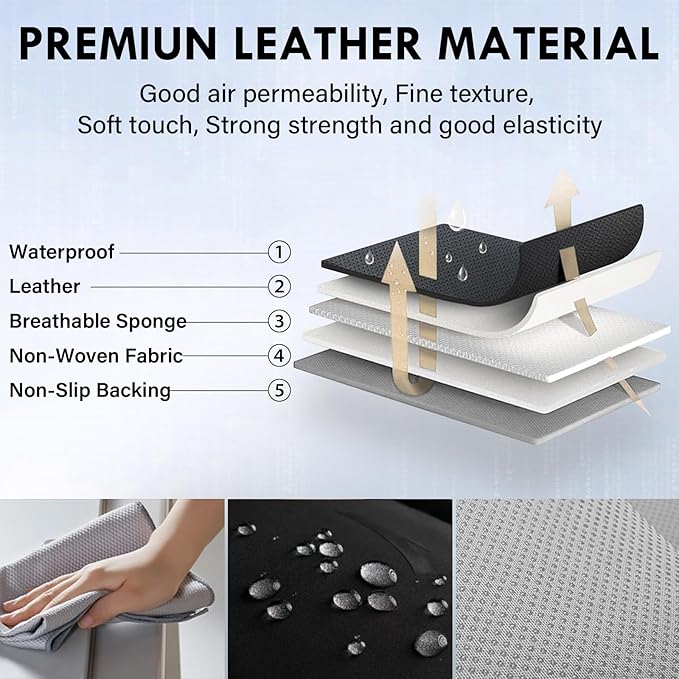 Coverado Leather Rear Seat Covers for Cars, Waterproof Back Seat Cover, Universal Automotive Seat Cushion Protector for Most Cars Trucks SUV (Black&Gray)