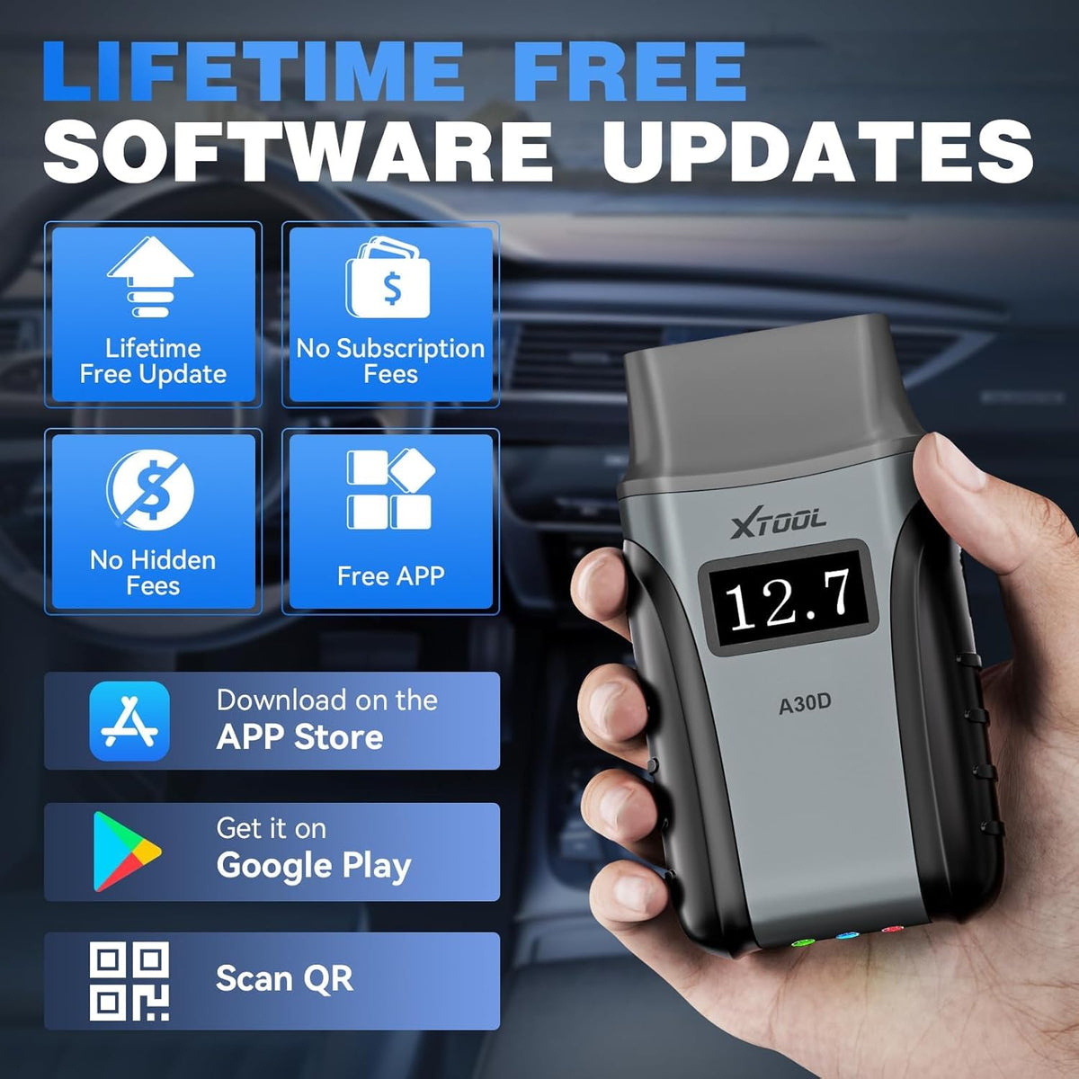XTOOL Anyscan A30D OBD2 Scanner Diagnostic Tool Wireless, Bidirectional Scan Tool with Lifetime Updates & 19 Resets, Crank Sensor Relearn, Full System Diagnostics, Car Code Reader for iPhone/Android