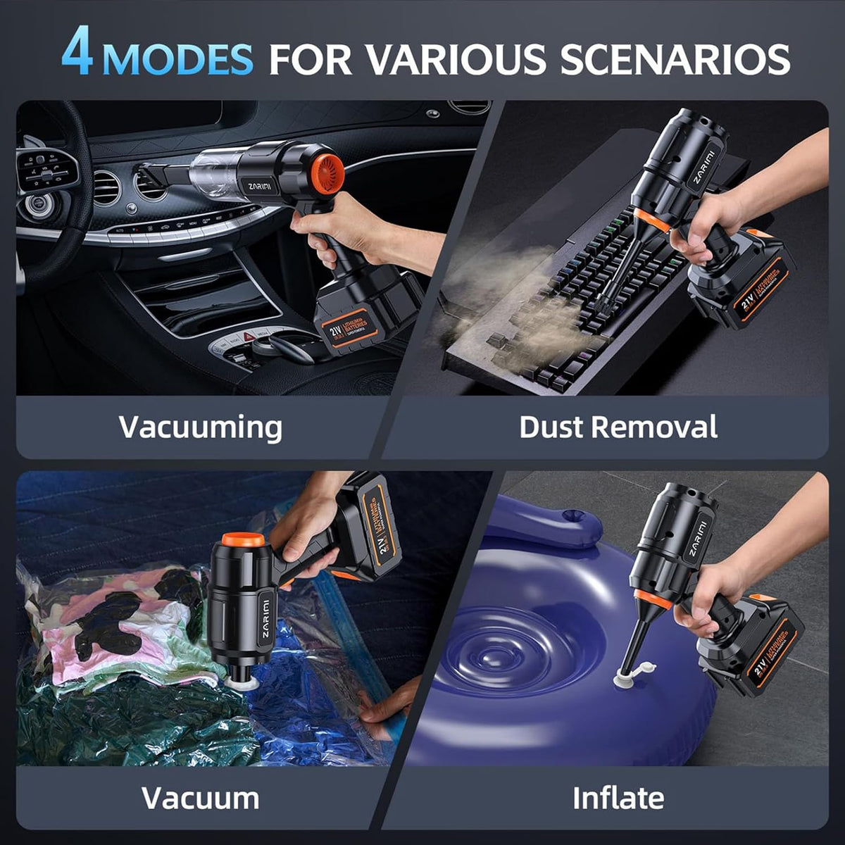 Car Vacuum Portable Cordless, 40,000Pa High Power Dust Buster, 6-in-1 Handheld Vacuum Cleaners for Home, Car, Pet Hair, Keyboard, Black