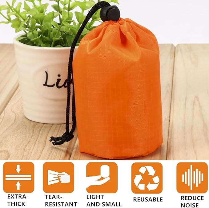 2 Pack Emergency Sleeping Bag, Mylar Emergency Blanket, Waterproof Lightweight Survival Shelter Blanket, Portable Survival Thermal Bivy Sack for Outdoor Camping Hiking Adventure