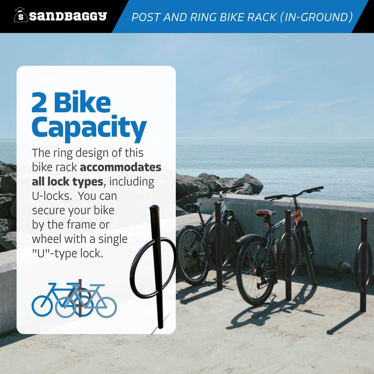 Sandbaggy Post and Ring Bike Rack - Commercial Outdoor Bike Parking Racks (In-Ground, 2)
