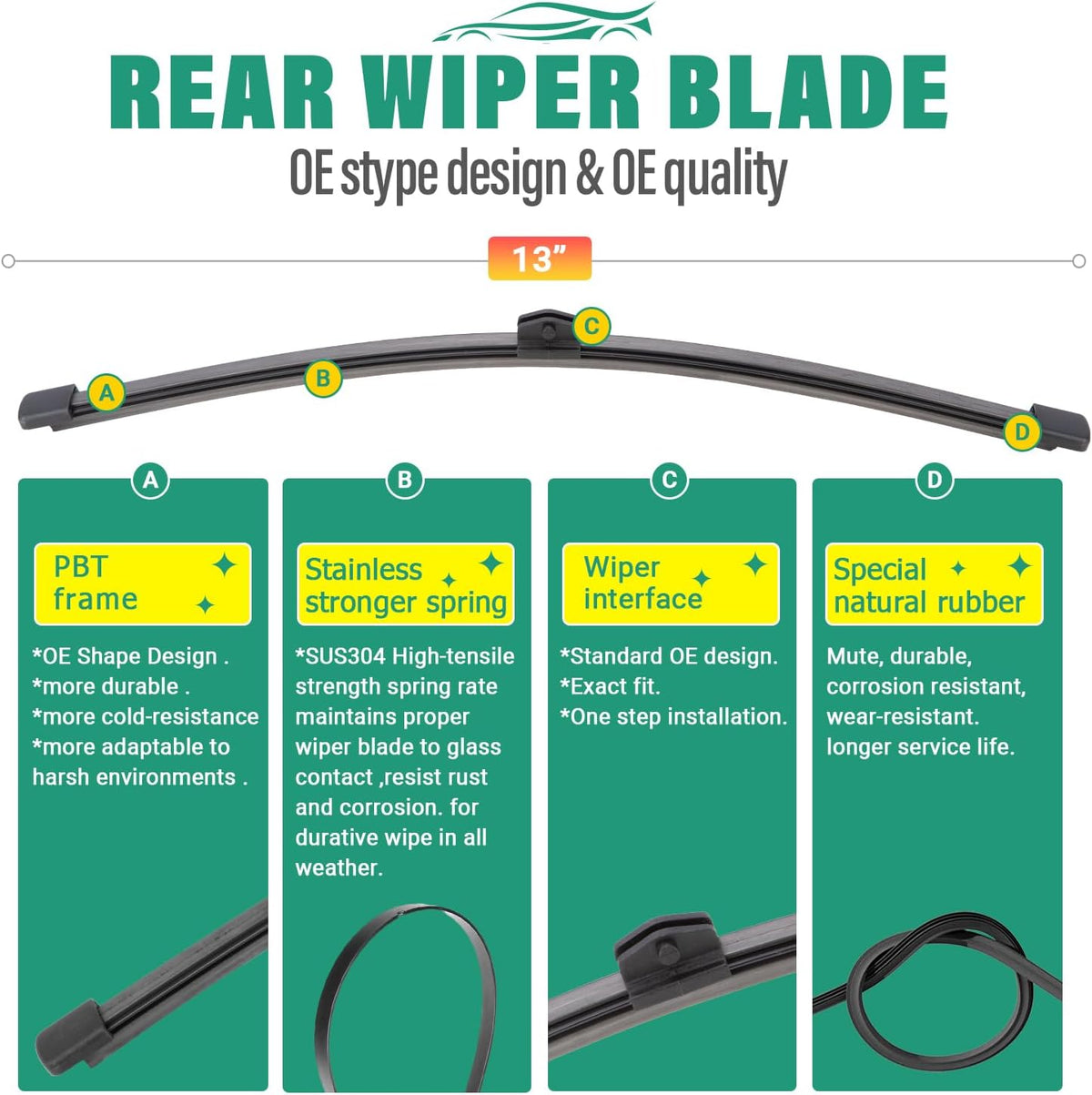 24" 20" 13" Windshield Wiper Blades Replacement for BMW X2 2018 2019 2020 2021 2022 2023 Premium All Weather Front Rear Wipers Set - OEM Quality (Pack of 3)