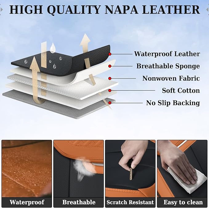 Coverado Seat Covers, Front Car Seat Cover, 2 Pack Breathable Nappa Leather Seat Cover, Waterproof Car Seat Protector, Car Seat Cushion, Universal Auto Seat Covers Fit for Most Cars (Brown&Black)