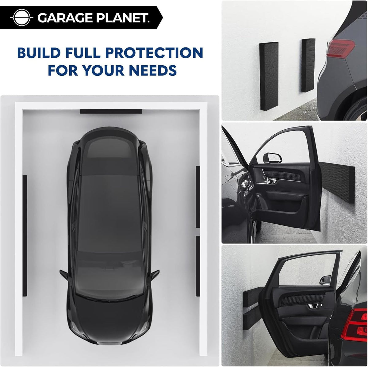 WP01 Garage Wall Protector Car Door Protector, Tool-Free, Designed in Australia (Black, 2 Pack)