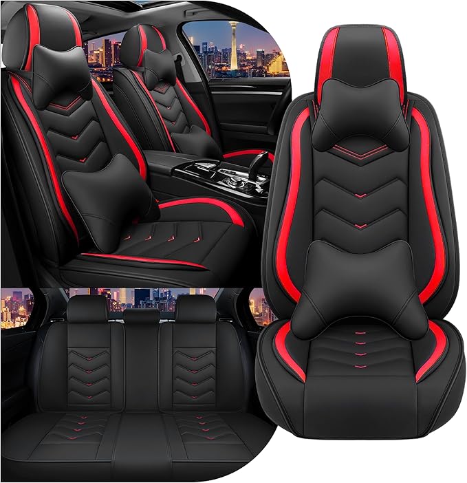 CTDS Car Seat Covers for Hyundai Kona 2018-2026, Stylish Sport Seat Cover, Premium Nappa Leather Car Seat Cover. Automobile Seat Covers Sets.(Luxury 5 Seats/Black Red)