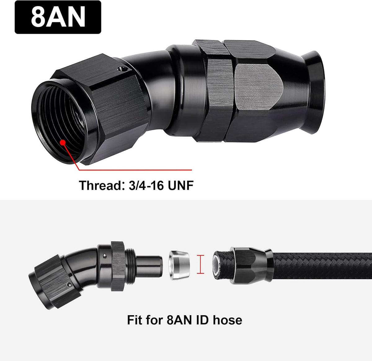 EVIL ENERGY 8AN 30 Degree PTFE One Piece Full Flow End Hose Fitting Aluminum Black