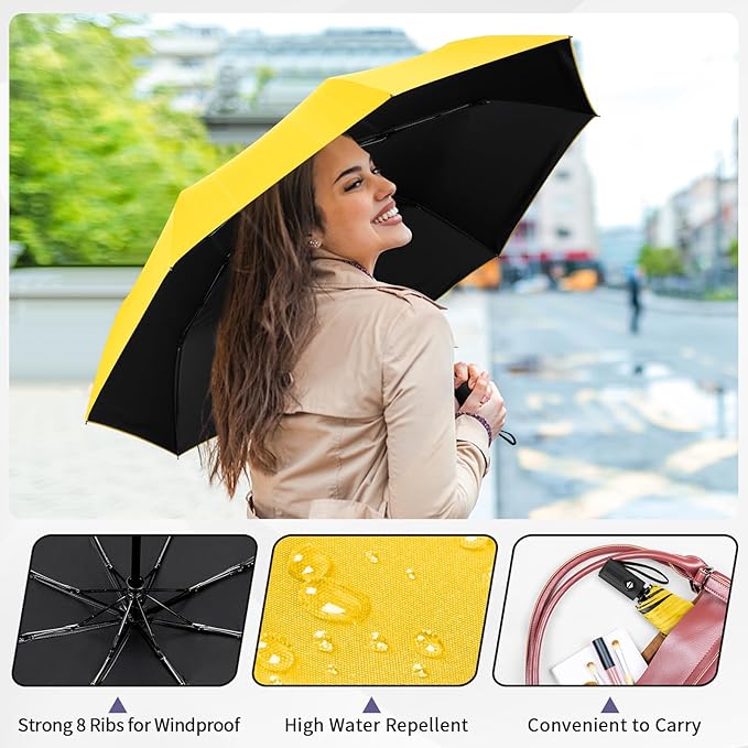 Yoobure Windproof Travel Umbrella - Automatic Umbrellas for Rain, Compact Folding Umbrella with UV Protection, Lightweight Portable Design for Backpack/Walking/Car, Sun & Storm Ready