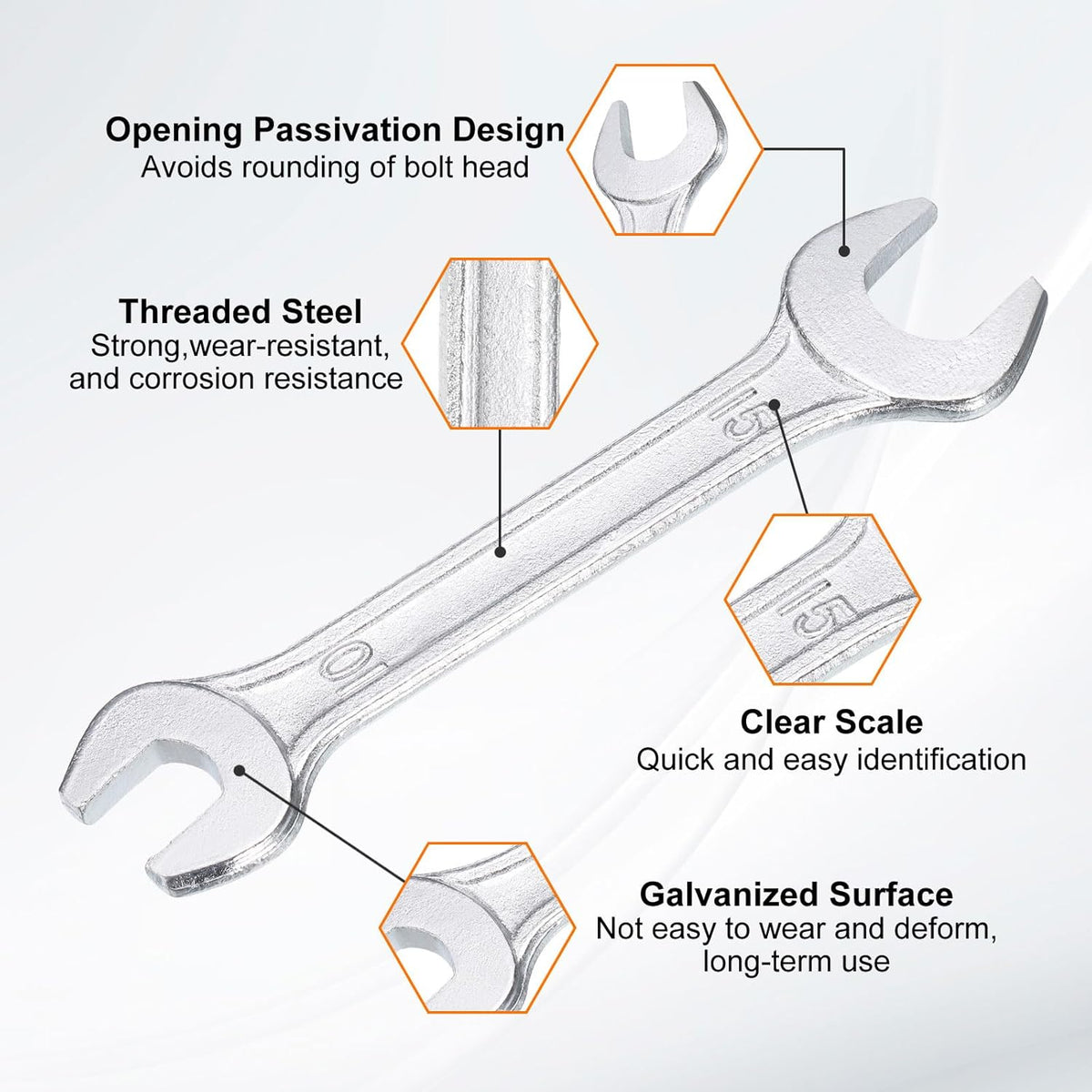 HARFINGTON Double Open End Wrench 10mm x 15mm Metric 15 Degree Offset Angle Small Flat Head Wrench Galvanizing Open Ended Spanner for Automotive Repair Furniture Assembly