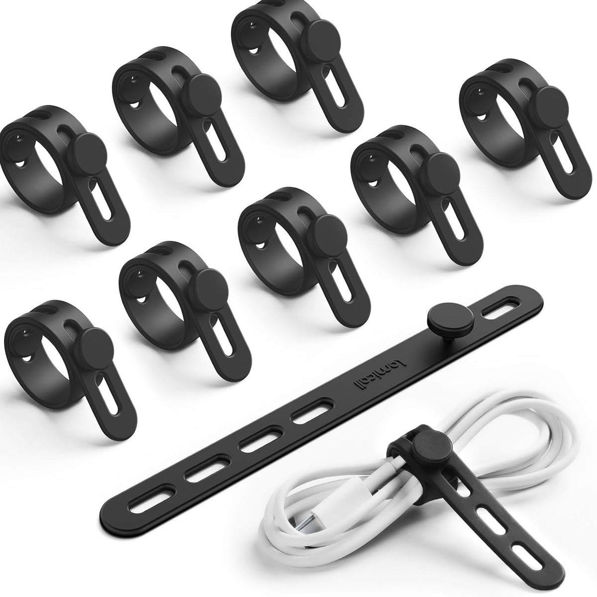 10Pack Silicone Cable Ties Cord Organizer Wrap - Lamicall Durable Reusable Wire Management with Lock Buckle, Elastic Charger Cable Strap Ties, Electrical Cord Keeper for Travel, Home Accessories