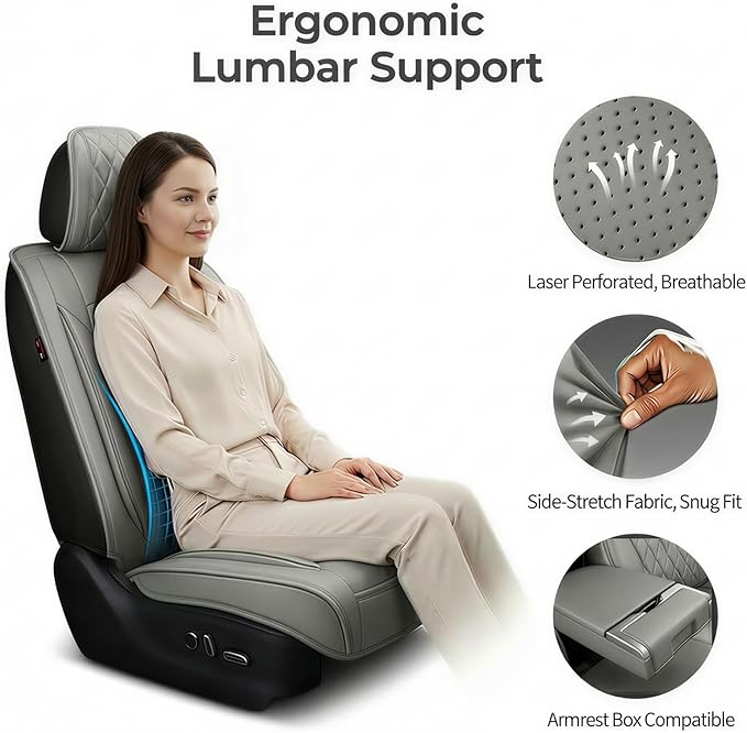 Fit Ioniq Car Seat Covers for Hyundai Ioniq 2017-2026 - Premium Leather, Waterproof, All-Weather, Airbag Compatible, Anti-Slip, Breathable, Easy Install, Seat Protectors, Full Set, Gray