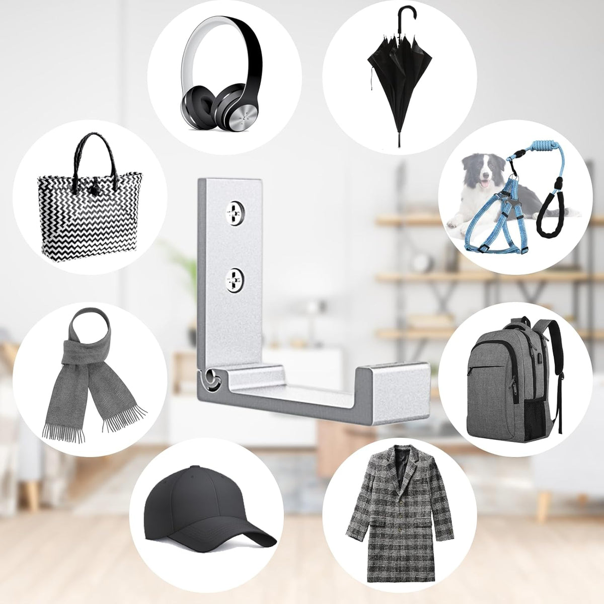 OHIYO Foldable Hooks 4pcs Folding Coat Hooks Heavy Duty Wall Hooks for Hanging Bags Hooks Headphone Holder Fold up Hooks No Rust Wall Mounted for Hat, Bags, Jacket, Towel (Silver)