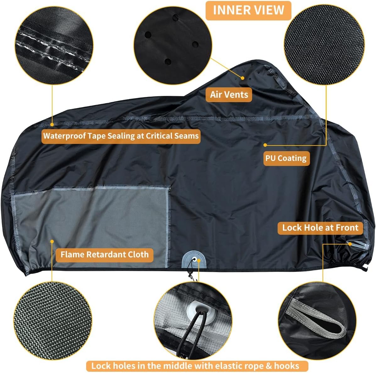 Motorcycle Cover Waterproof Outdoor 80 inches Length All Season Universal Protection, Coverado Scooter Covers with Inner Flame Retardant Fabric and Seam PU Tapes, Fit for Harley Davidsion Yamaha etc