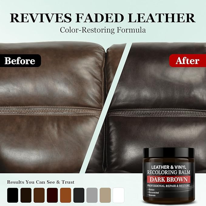 Leather Color Restorer, Leather Recoloring Balm, Scratch Remover, Leather Dye, Leather Paint, Leather Repair Kit for Furniture Couches Car Seats Shoes Bags, Medium Brown