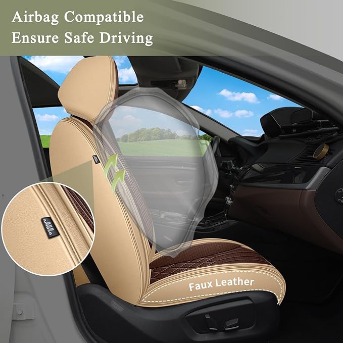 Breathable Car Seat Covers for Subaru Crosstrek 2016-2024 2025 2026, Front Seats, Perforated Leather, Seat Protector, Interior Trim for Subaru Crosstrek Accessories (Beige&Brown)