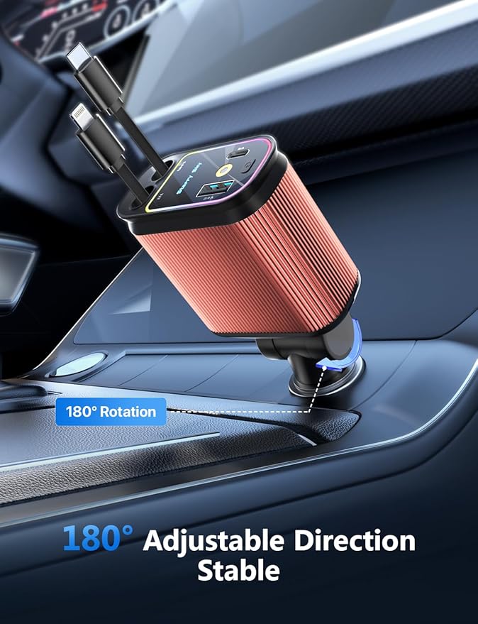 Starlight Retractable Car Charger with Retractable Cables, Starlight in Car Roof 4 in 1 Super Fast USB C Car Phone Charger, 2 USB Ports Starry Sky Adapter, Compatible with iPhone 17 16 15 14 13 12