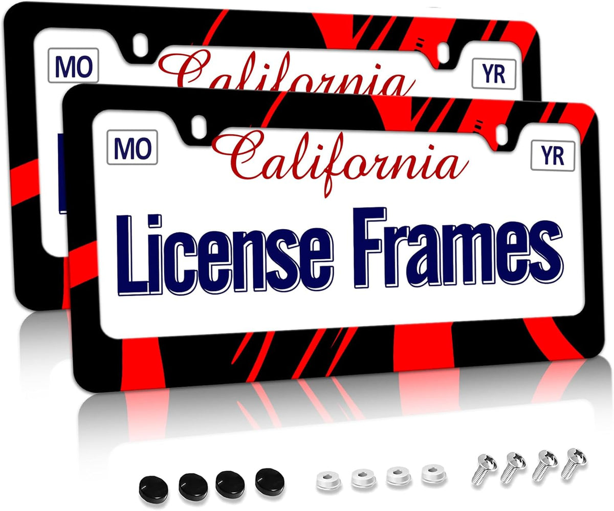 Stainless Steel Red Black License Plate Frame Red Metal License Plate Frame Car Tag Frame Holder Cover Front Rear Car License Plate Covers for Men Women 12.3" X 6.3"