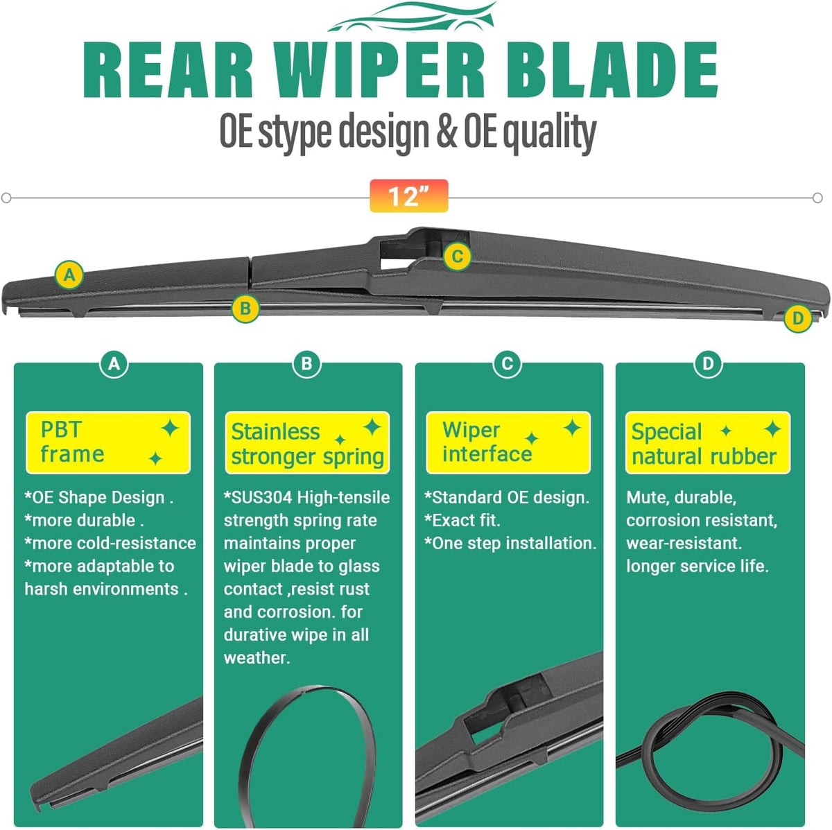 26" 20" 12" Windshield Wiper Blades Replacement for Hyundai Palisade 2020 2021 2022 2023 2024 2025 Premium All Weather Front Rear Wipers Set - OEM Quality (Pack of 3)