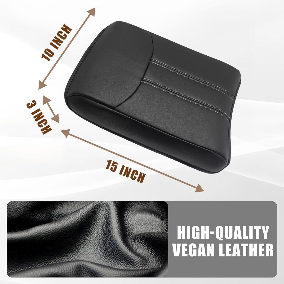 Muslogy Center Console Cover Compatible with Honda Pilot 2023 2024 2025, 2024-2026 Ridgeline/Passport Accessories Armrest Pad Lid Cushion Console Protector Vegan Leather Extra Soft(Black/White Trim)