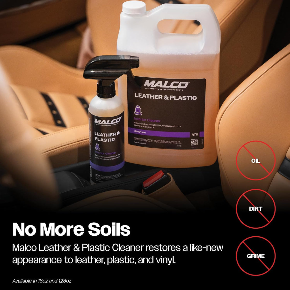 Malco Leather & Plastic Cleaner – Penetrates Deep to Remove Dirt, Grime and Oily Soils/Restores Leather, Plastic and Vinyl/Leaves Surfaces Clean, Shiny and Film-Free / 16 Oz. (100116)