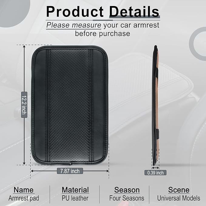 Amiss Car Center Console Pad, Universal Waterproof Car Armrest Seat Box Cover, PU Leather Auto Armrest Cover Protector，Vehicle Interior Accessories fits SUV/Truck/Car (Black)
