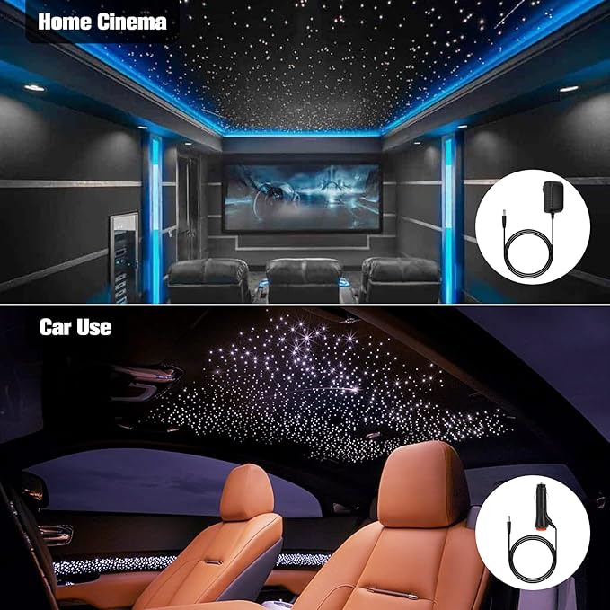 CHINLY 16W 650pcs 0.03in 13.1ft Fiber Optic Lights Star Ceiling Headliner Light Kit, APP Car Use Bluetooth RGBW LED, Remote Music Mode Optical Fiber+Adapter+Cigarette Lighter for Car/Home Theater