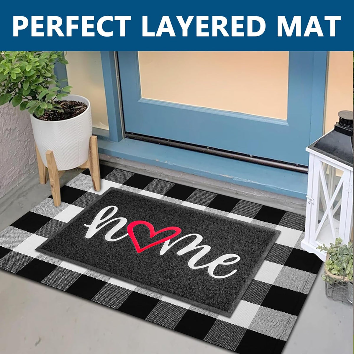 EARTHALL Door Mat Outside Inside Home Doormat, 30"x17.5", Durable Floor Mat Non Slip Mat Ultra Absorb Mud Easy Clean Front Doormat for Garage, Entryway, Patio, High Traffic Areas, Black