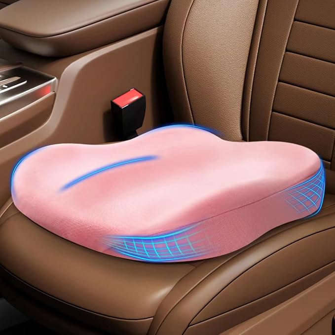 Wedge Car Seat Cushions for Driving, Adult Booster Seat Cushion for Car Truck Driver, Memory Foam Butt Cushion for Office Chair Wheelchair Home, Cloth Pink