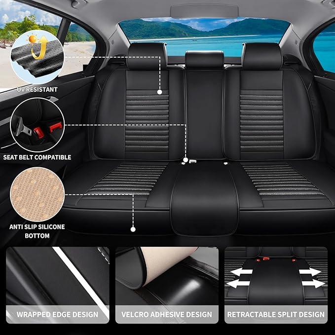 Car Seat Covers Full Set Fit for Toyota RAV4 Hybrid 2016-2025, Premium Faux Leather Car Seat Protector, Breathable, Anti-Slip, Comfortable & Durable (Black&White,Full Set)