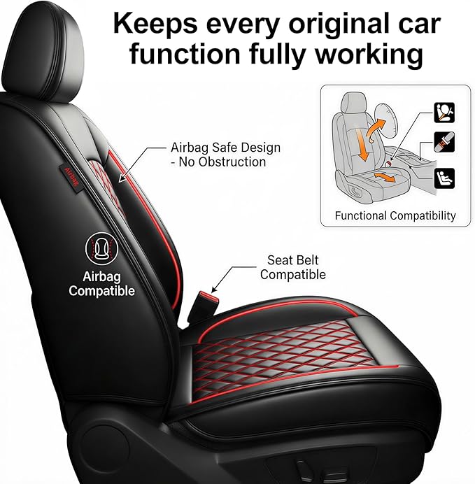Fit RDX Car Seat Covers for Acura RDX 2010-2025 2026 - Premium Leather, Waterproof, All-Weather, Airbag Compatible, Anti-Slip, Breathable, Easy Install, Seat Protectors, Full Set, Redline