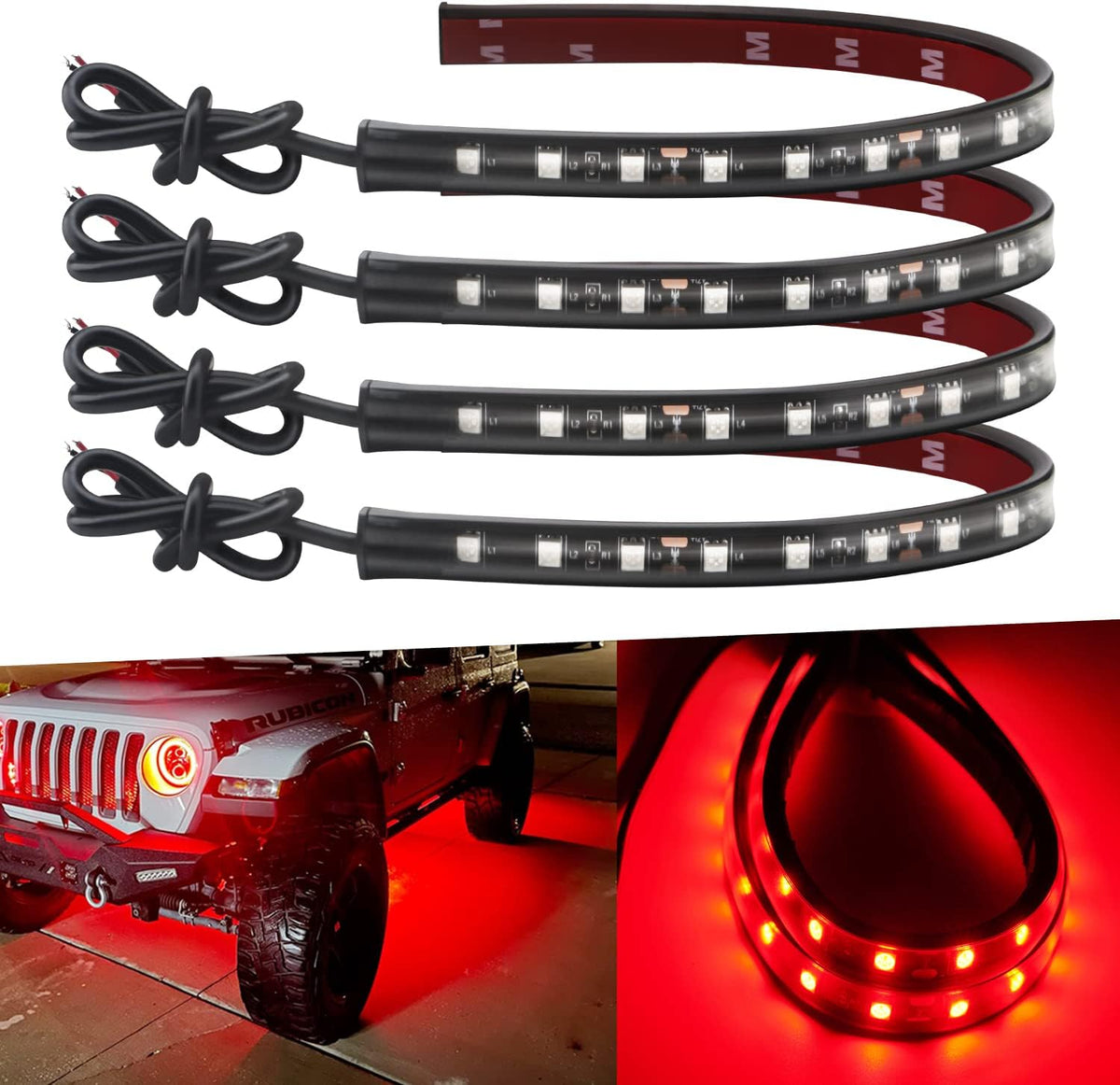 Keiurot 12V Led Light Strip 32CM Waterproof LEDs Light Strips for Cars Motorcycles Golf Cart Interior & Exterior Marine Boat Red Led Strip Lights 5050 18SMD,Pack of 4