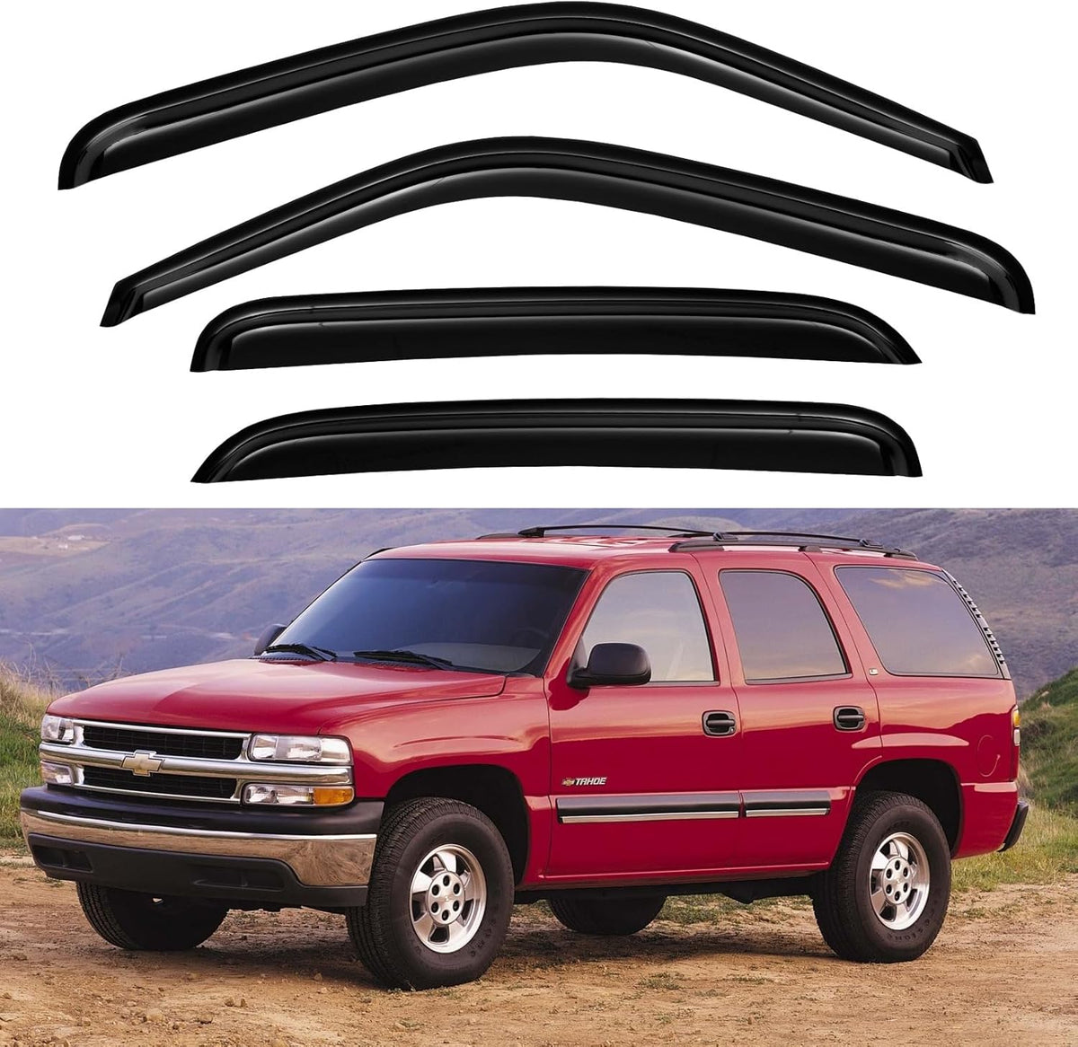 Window Visors Rain Guards for Chevy Tahoe/GMC Yukon 2000-2006, Out-Channel Window Vent Wind Deflectors Visors Shades for 2002-2006 Cadillac Escalade
