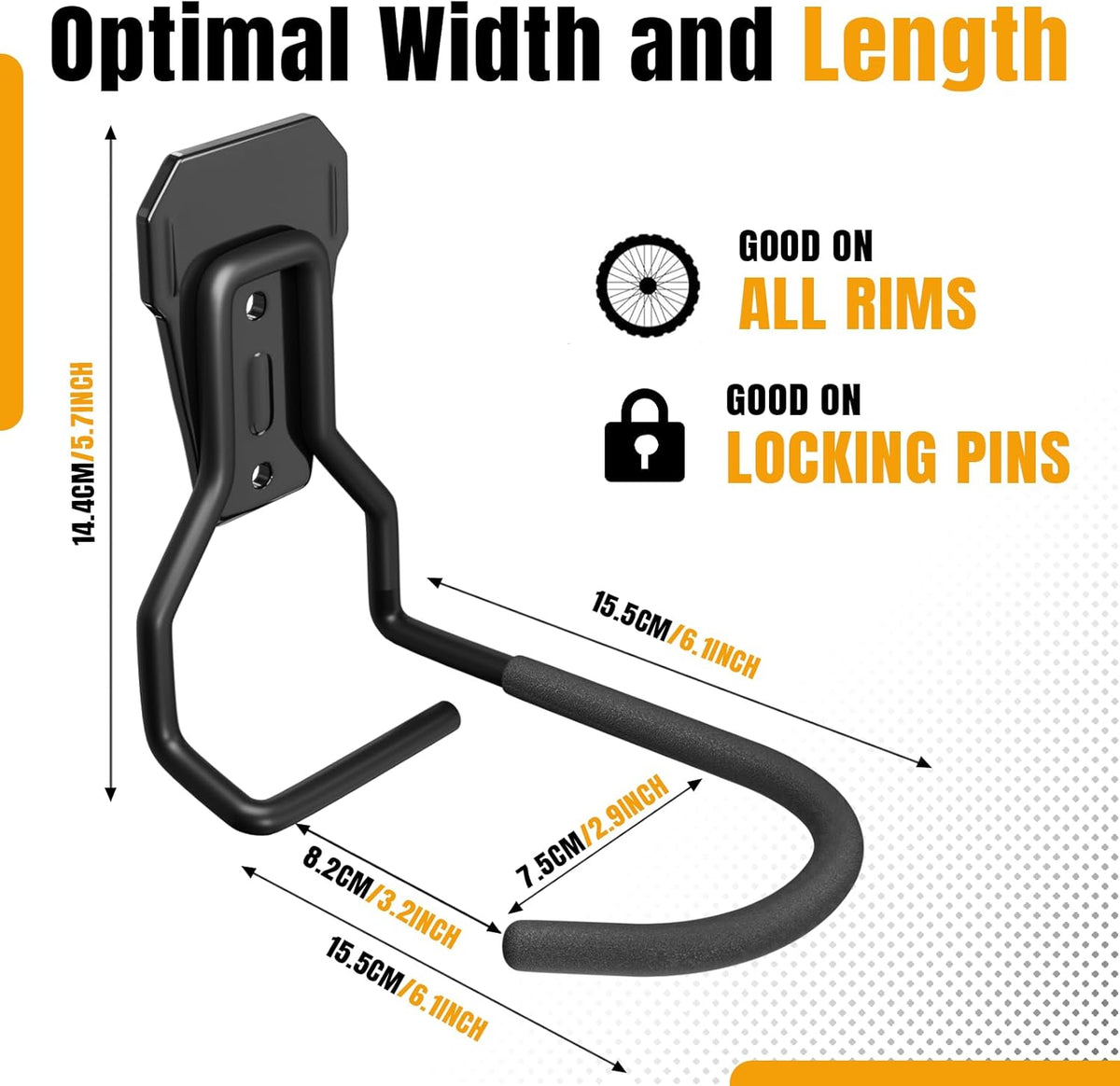 Wall Mount Bike Hooks Bike Hooks for Garage Vertical Bike Hanger for Indoor Use Heavy Duty with 8mm Thick Steel Frame 6PCS Storage System Black