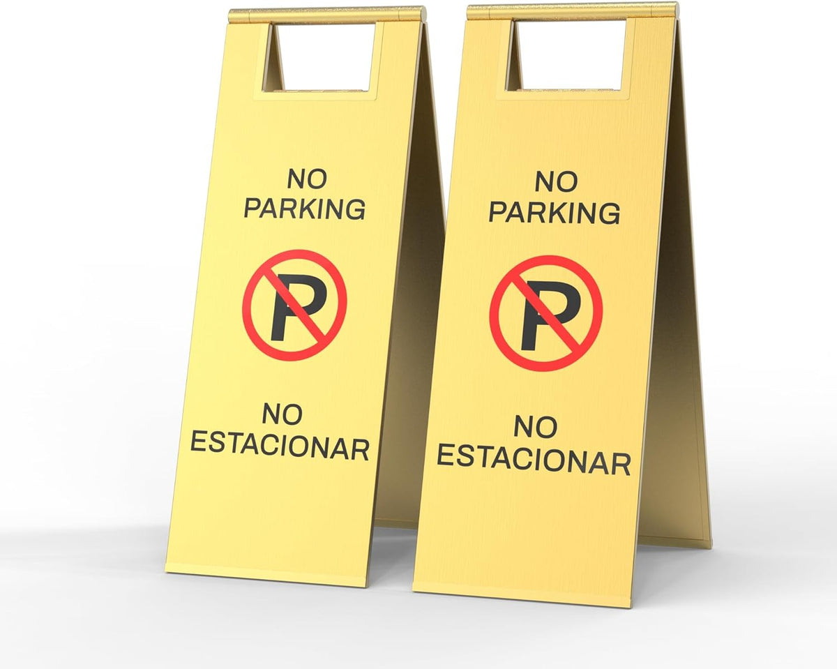 Stainless Steel No Parking Sign Portable Foldable Handle 2-Pack (Gold)