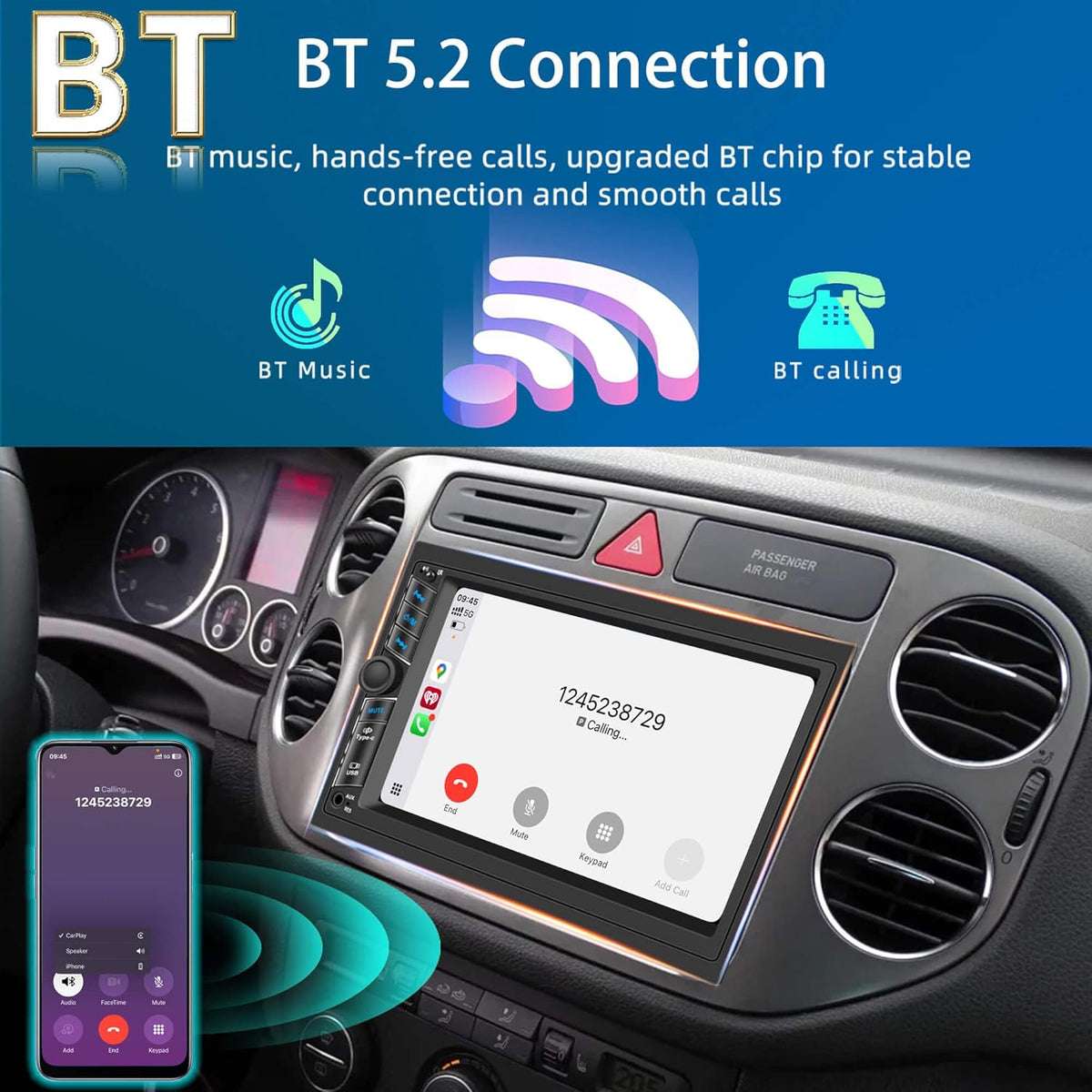 7 in Double DIN Car Stereo Radio with Wireless Apple CarPlay, Car Audio Receivers with Android Auto, 7" IPS Touchscreen, Car Stereo with Bluetooth, HD Backup Camera, FM Receiver, GPS,180W Audio Output
