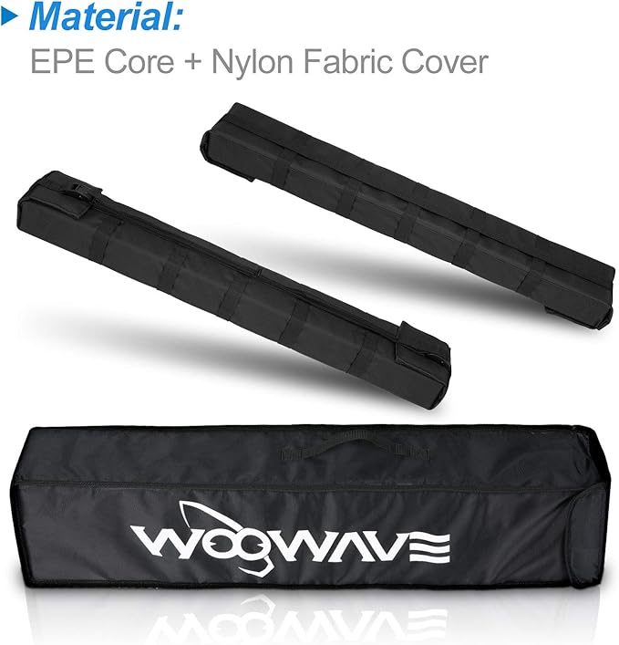 WOOWAVE Premium Kayak Roof Rack Pads Universal Car Soft Roof Rack Kayak Carrier for Canoe/Surfboard/Paddleboard/SUP/Snowboard with Tie Down Straps, Tie Down Rope, Quick Loop Strap and Storage Bag