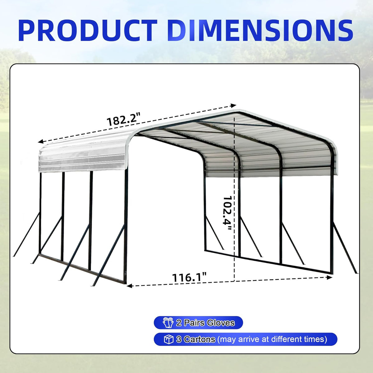 10x15 Metal Carport with Base Fixings Heavy Duty Garage Outdoor Chrome Plated Frame and Sheet Metal Construction Suitable for Boats, Cars, Tractors and Agricultural Equipment, White