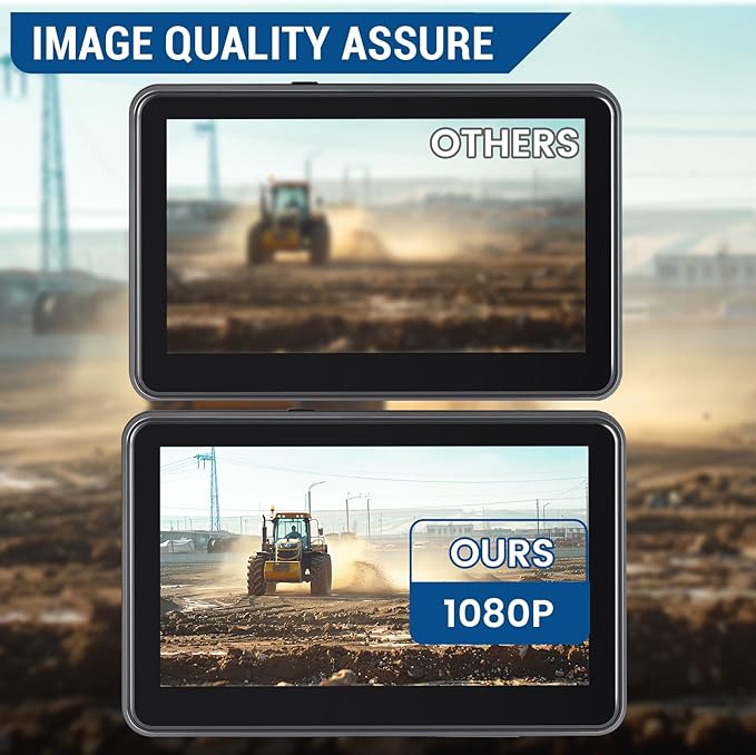 7'' HD1080P Wired Backup Camera System with Touch Screen Monitor, 2 Wired Rear View Cameras, Colorful Night Vision& IP68 Rated &10G Vibration, Backup Camera for Trucks/RVs/Trailers/Skid Steer