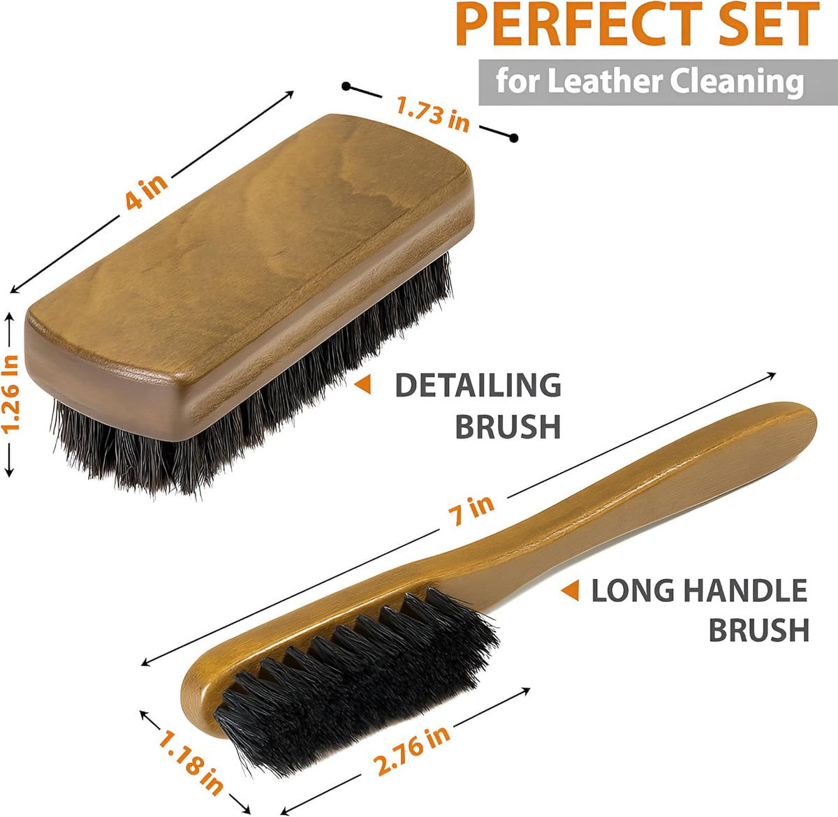 TAKAVU Leather & Upholstery Cleaning Brush Set, 100% Black Boar Bristle, to Clean Car Seats & Leather Sofas, for Alcantara, Interiors, Furniture, Boots, Shoes, Bags and More